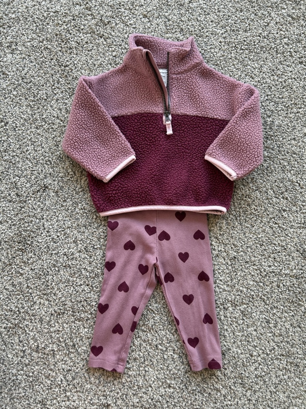Carter’s Two-Tone Pink Sherpa Pullover & Heart Leggings Set